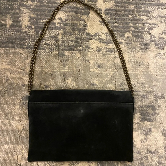 JCrew factory 100% leather black suede envelope clutch with gold chain - Picture 2 of 9
